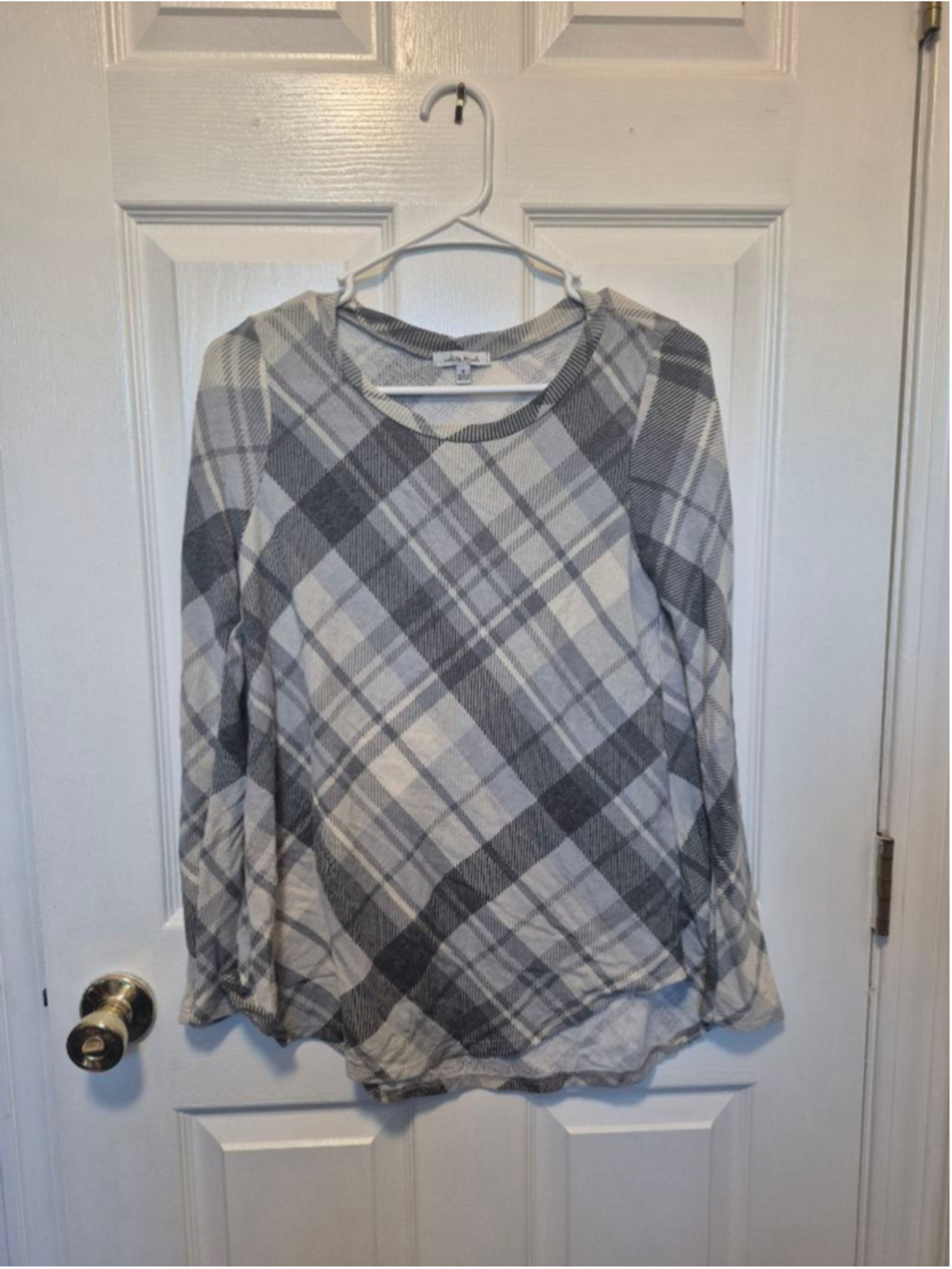 Women's White Birch Gray White Plaid Long Sleeve Tee S